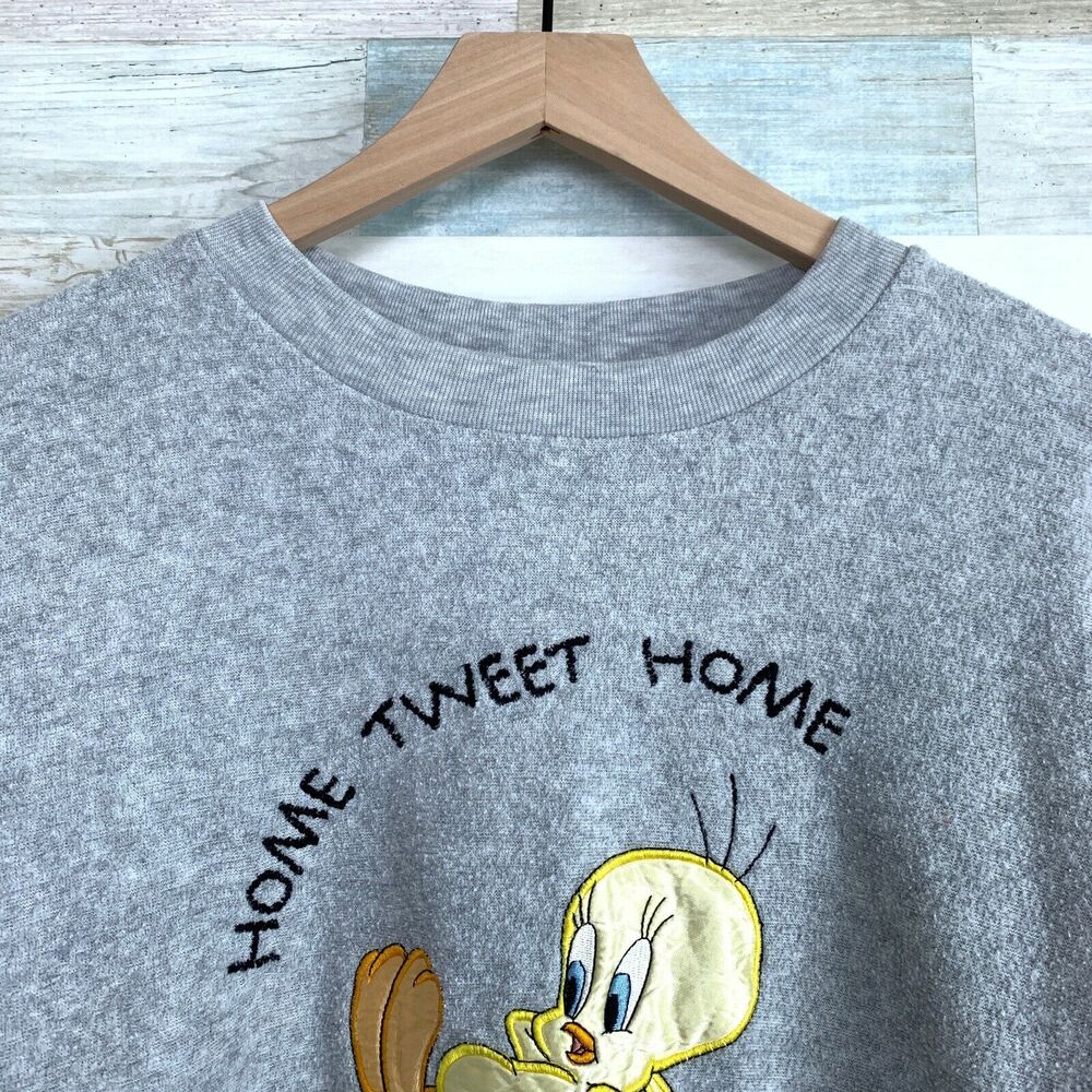 Looney Tunes Tweety Bird Boxy Terry Sweatshirt Gray Relaxed Fit Lounge Womens XL - Picture 2 of 8